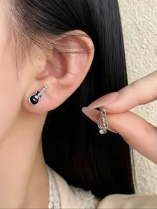 Cool Guitar Note Ear Studs Set, Unique Eye-Catching Design, Perfect for Music Festivals & Daily Wear, Trendy Accessory