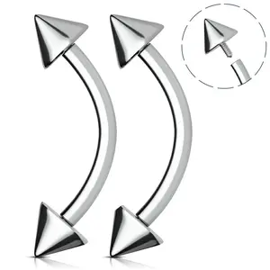 Oufer 2PCS 14G Titanium Internally Threaded Spike Eyebrow Rook Rings