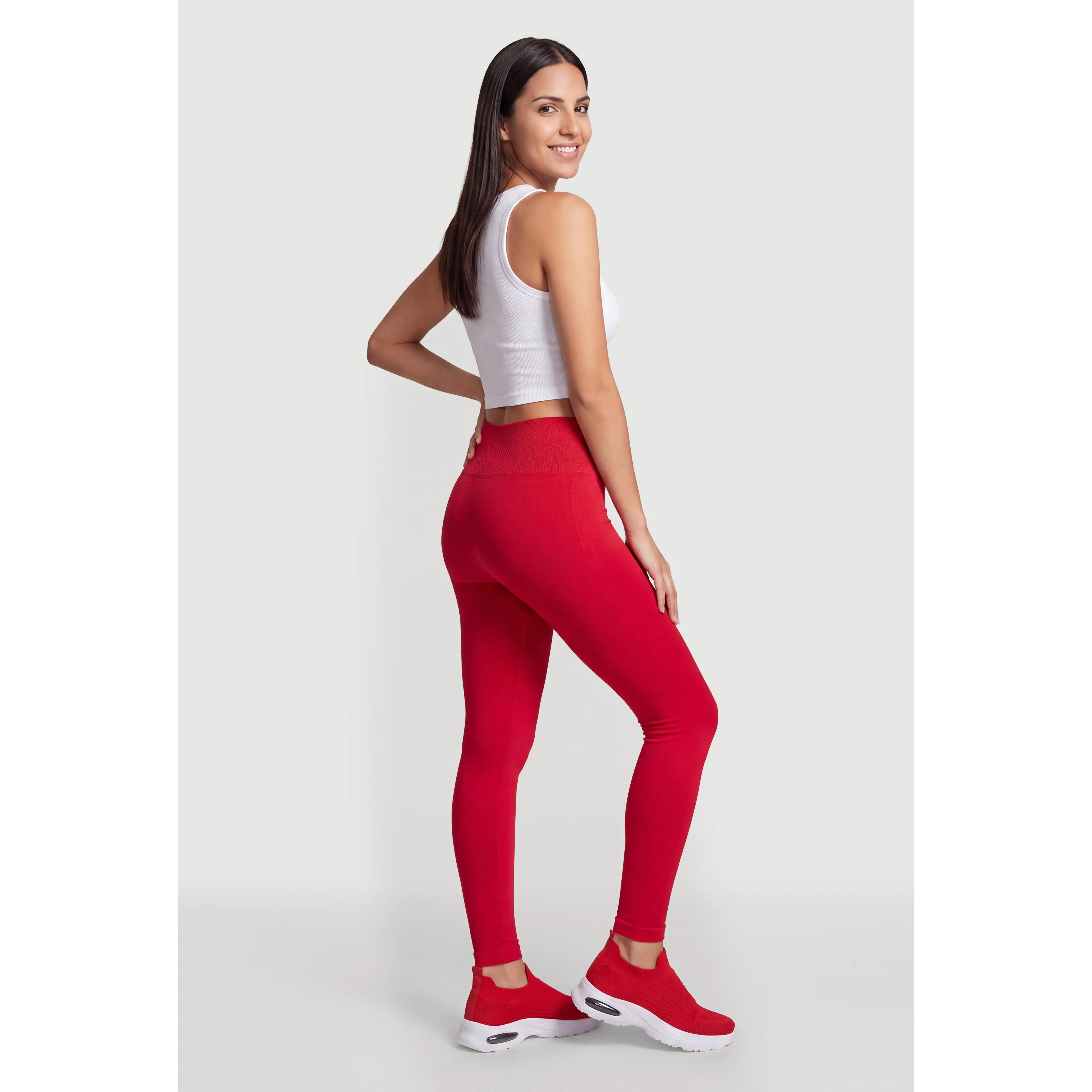 Waffle Knit Waistband Fleece Leggings