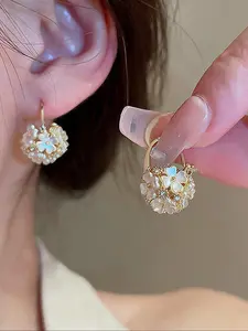 Fashion Flower Design Rhinestone Decorated Earrings, Elegant Jewelry for Party, Daily Clothing Decor, Trendy All-match & Exquisite Jewelry for Birthday Gift, High Quality Earrings