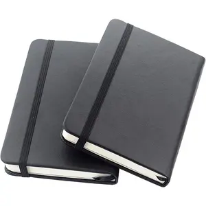 2 Pack Small Pocket Notebook 3.5" x 5.5" Hardcover Lined Paper Mini Notepad with Black Leather Sketchbook Composition Notebook