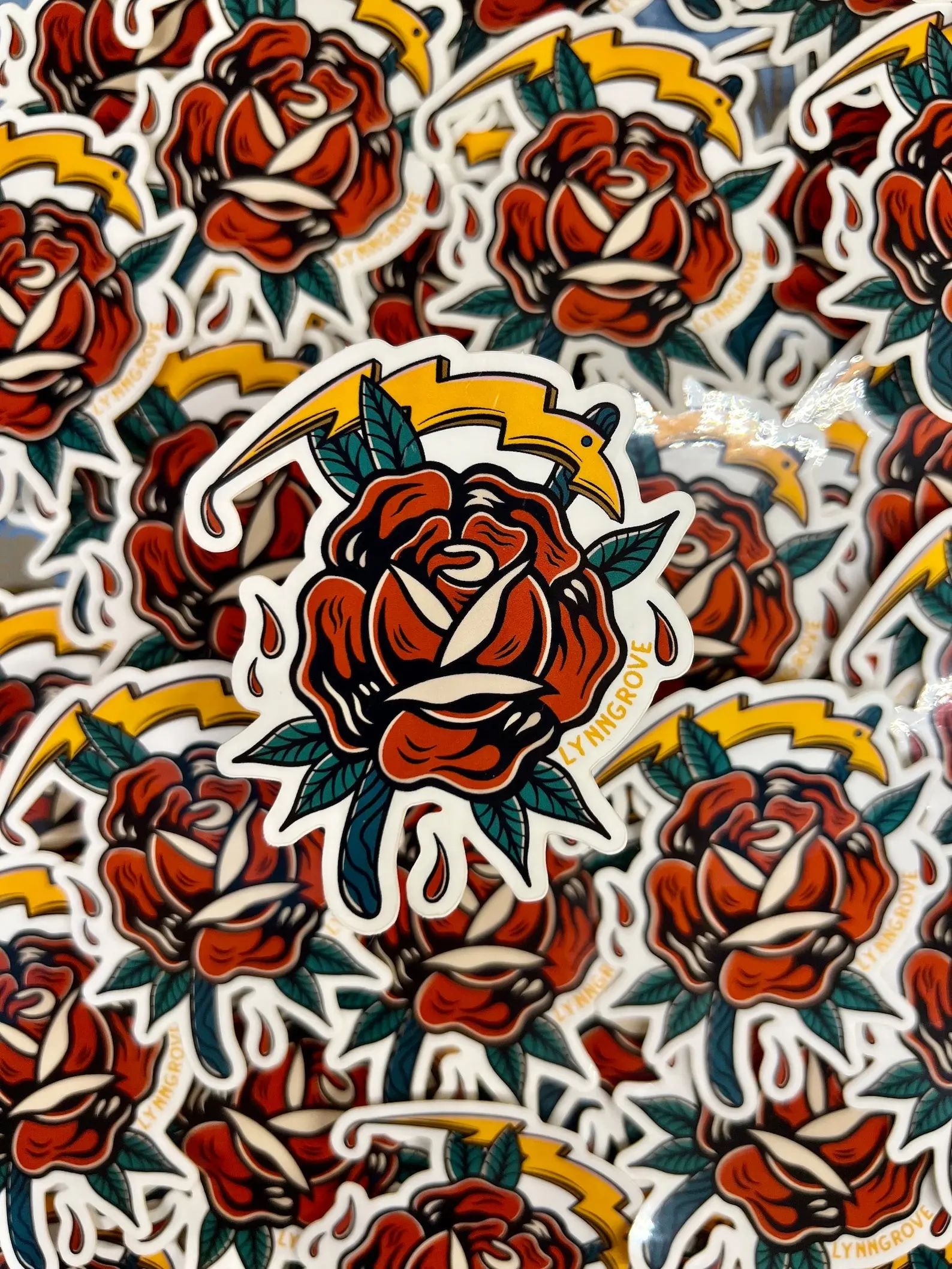 Rose Scythe Bolt Sticker - LINEMAN Hard Hat Sticker , Blue Collar Stickers , tattoo sticker,  Electrician
