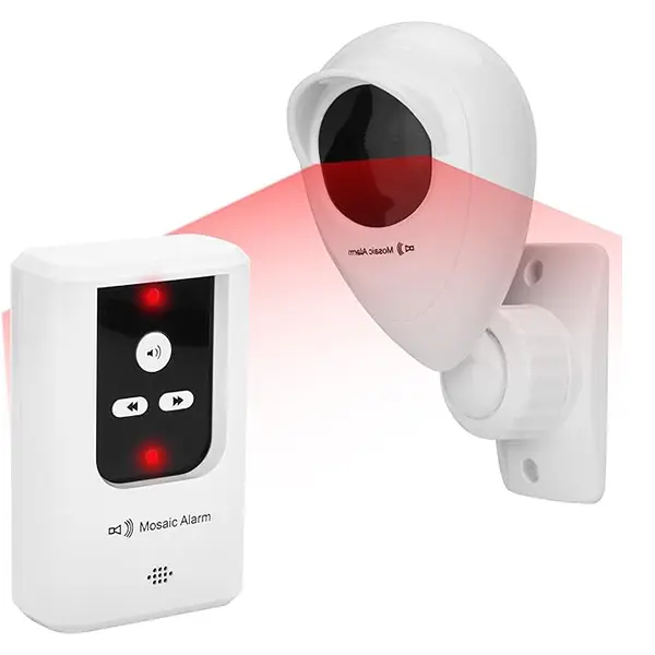 Rainproof Driveway alert, infared Alarm outdoor 1/2 Mile Long Range, Cordless Indoor Motion Detector Siren 2-in-1 Door Chime. 1 Portable Receiver (Rechargeable Battery Operated) & 1 Sensor. Freestanding Sensor Alarm Home Security Systems