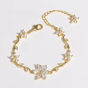 Silver Plated Floral Vine Bracelet for Women - Hypoallergenic Cubic Zirconia Flower Charm Adjustable Bracelet - Romantic Jewelry Gift for Girlfriend summervibes tiktokshopspringglowup