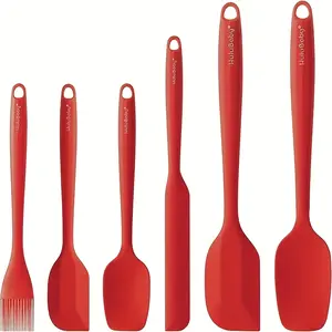 6pcs Seamless Silicone Spatula Set - Heat-Resistant, Food-Grade, Flexible Silicone Kitchen Cooking, Baking, Yogurt Mixing & Butter Spreading Tools - Non-Stick, Easy To Clean, Dishwasher-Safe Premium Utensils