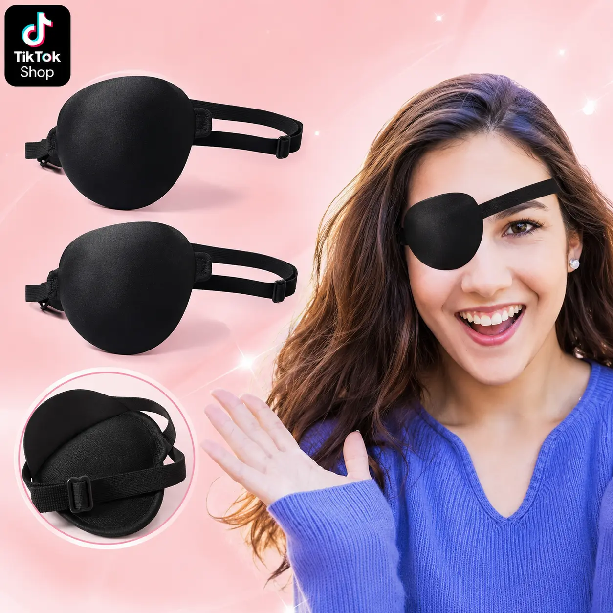 Eye Patches for Adults - 2 Pcs Soft Eye Patch for Left or Right Eye, Black 3D Adjustable Eyepatch, Breathable & Reusable