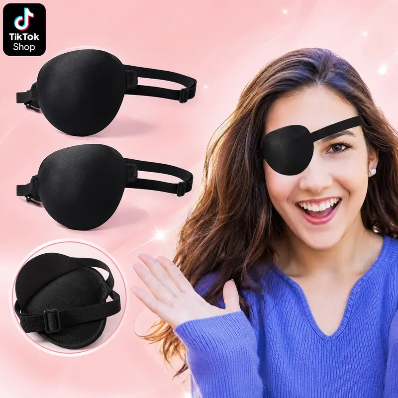 Eye Patches for Adults - 2 Pcs Soft Eye Patch for Left or Right Eye, Black 3D Adjustable Eyepatch, Breathable & Reusable