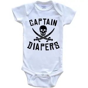 Captain Diapers Pirate Skull Funny One Piece Baby Bodysuit
