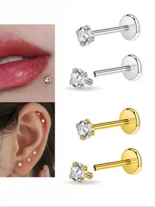 Stainless Steel Cz Stud Body Piercing Jewelry, Tragus Nose Helix Conch Medusa Lip Labret, 16g 2-4mm Zircon, Unisex Ear Ring
