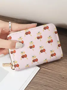 Women's Cherry Pattern Zipper Around Coin Purse, Simple Credit Card Holder Organizer with Multi Card Slots, Versatile Wallet, Casual Card Holder, Fashionable Card Holder