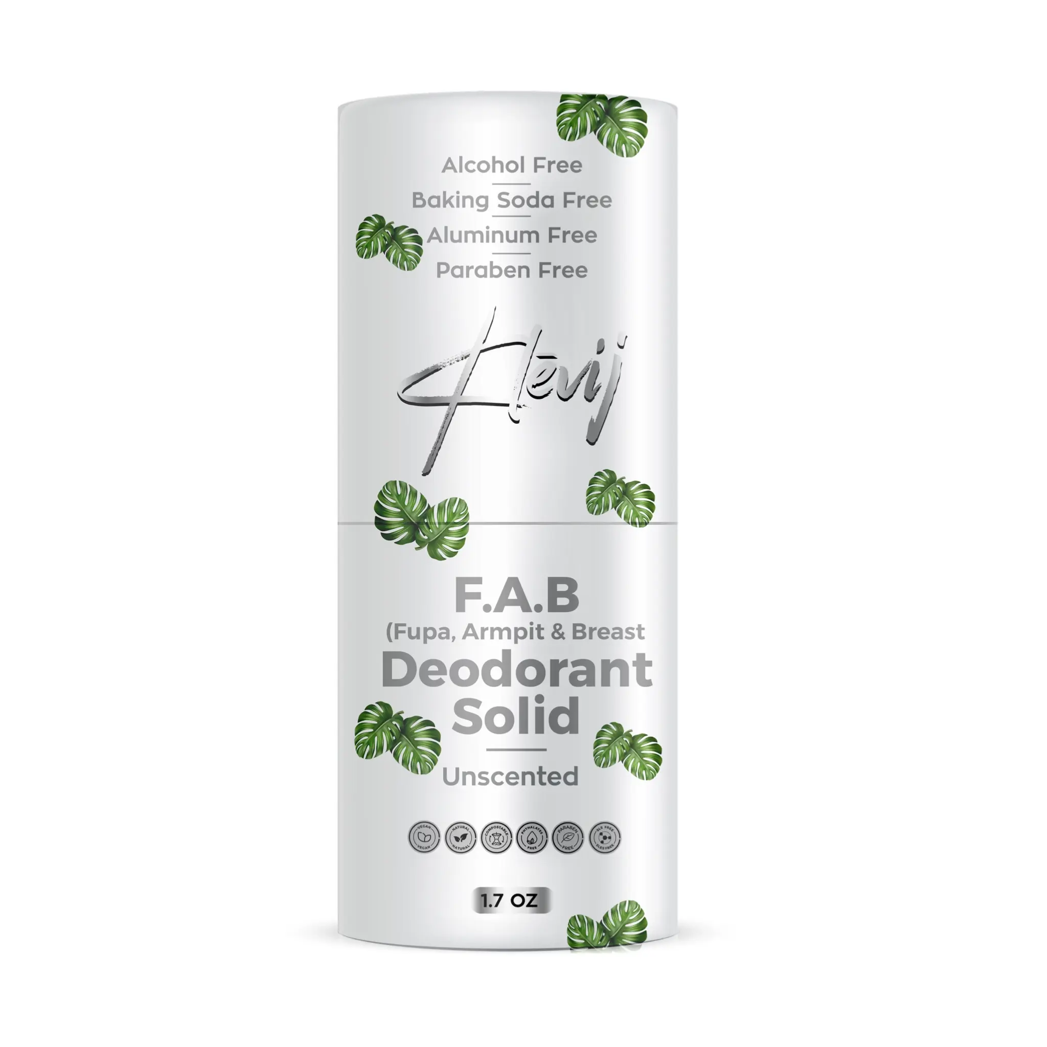 Klevij All Natural F.A.B. Deodorant - Unscented | 1.7 oz Organic, Aluminum-Free Deodorant for Fupa, Armpit, and Breast Areas | Eco-Friendly Packaging