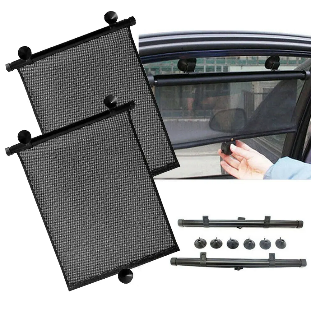 HOMEYA 2-Pcs Automatic Rewinding Car Side Window Sun Shades, 18.1" x 15.7" Roller Shades for Cars, UV Blocking Passenger Side Protection Visors for Pets