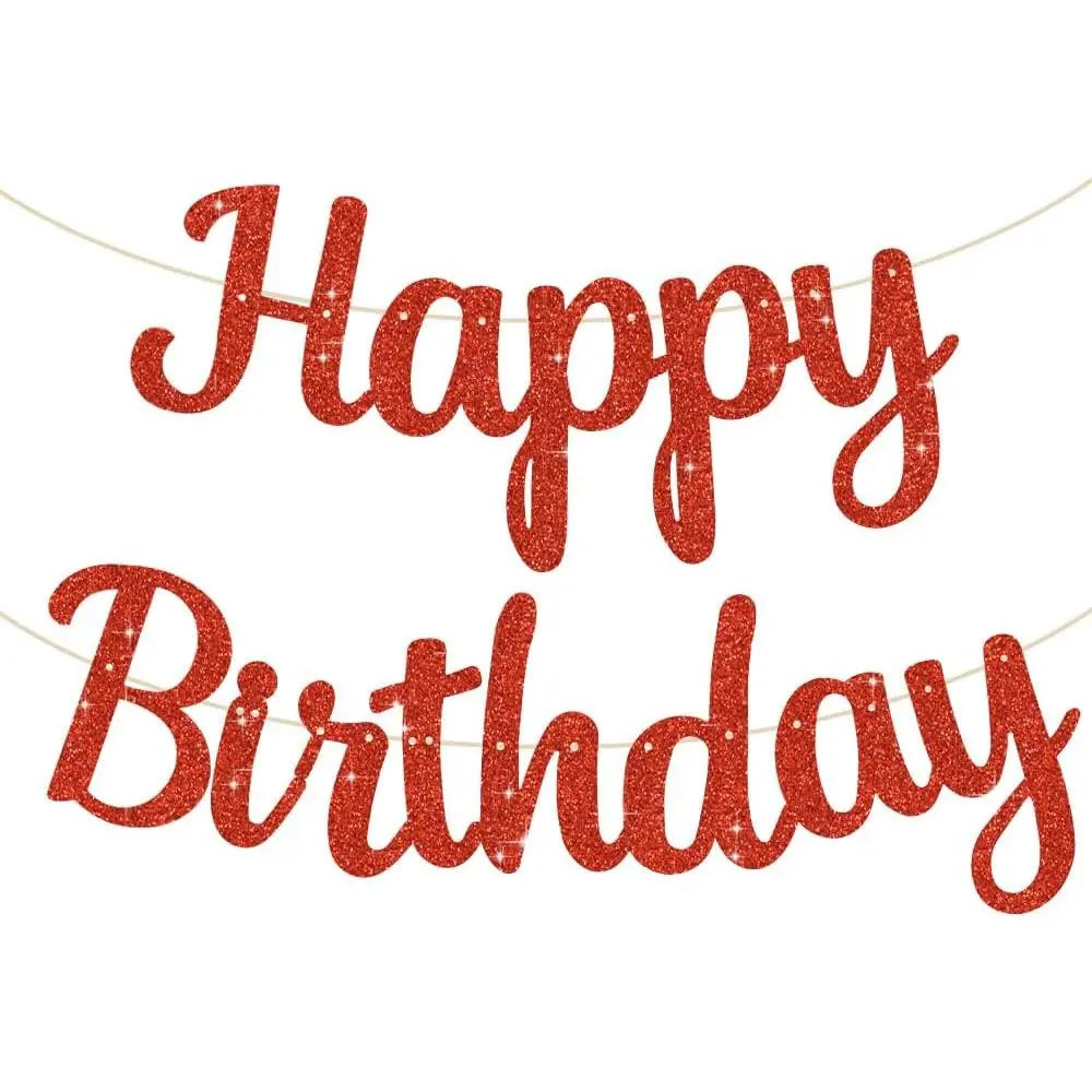 Red Happy Birthday Banner - NO DIY,10Feet,Pre-Strung-Glitter Backdrop Happy Birthday Sign,Decorations for Women,Bday Party Decorations
