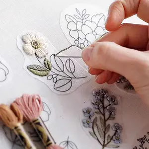 Peel and Stick Sewing Embroidery Sticker, 12pcs Flower Pattern Water Soluble Embroidery Stabilizer, Wash Away Self Adhesive Transfer Paper for Hand Sewing Lover and Beginner