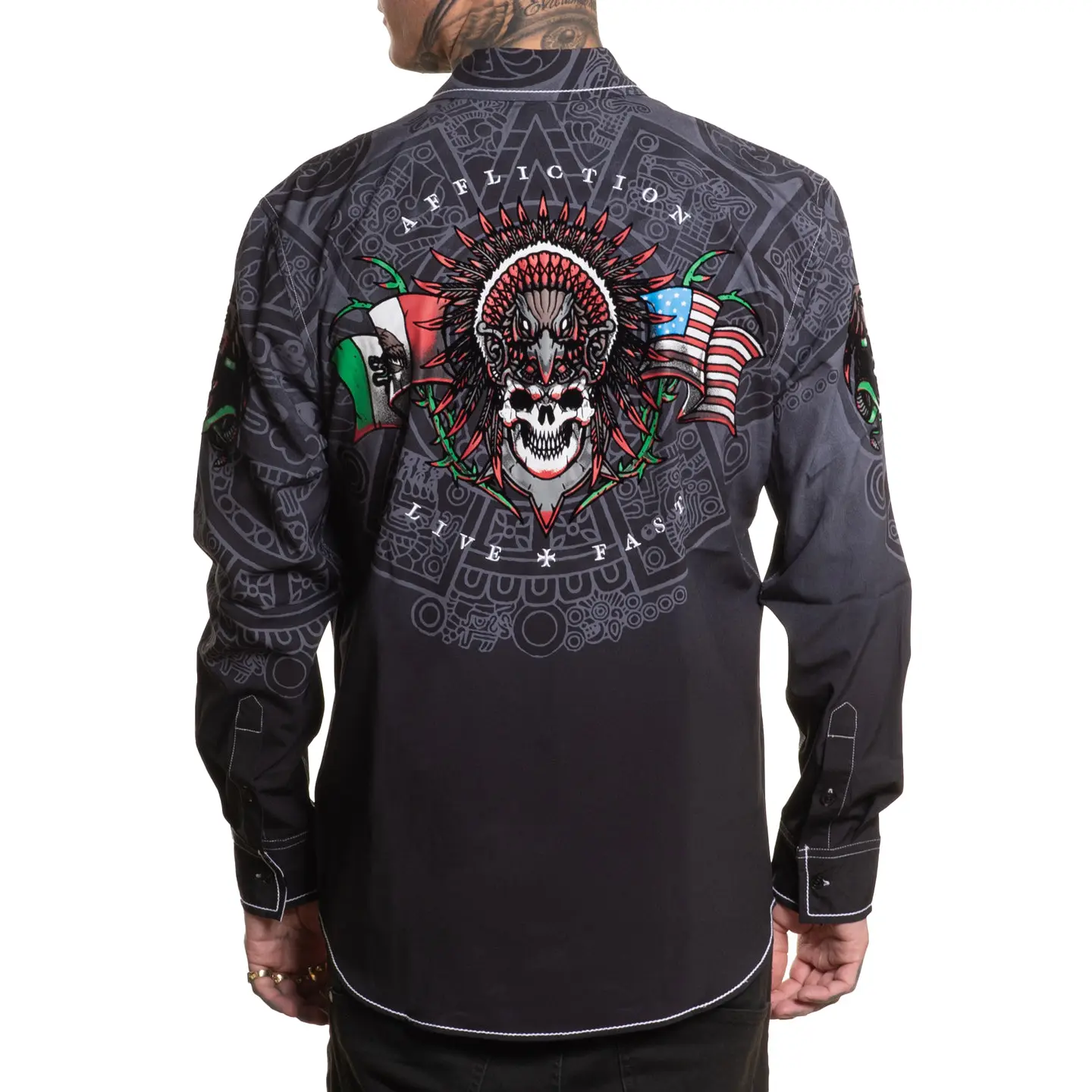 Affliction Men's El Dorado Long Sleeve Button-Down Woven Cotton Tops, Casual Garment-Wash Charcoal Hydrocore Shirt, 100% Cotton