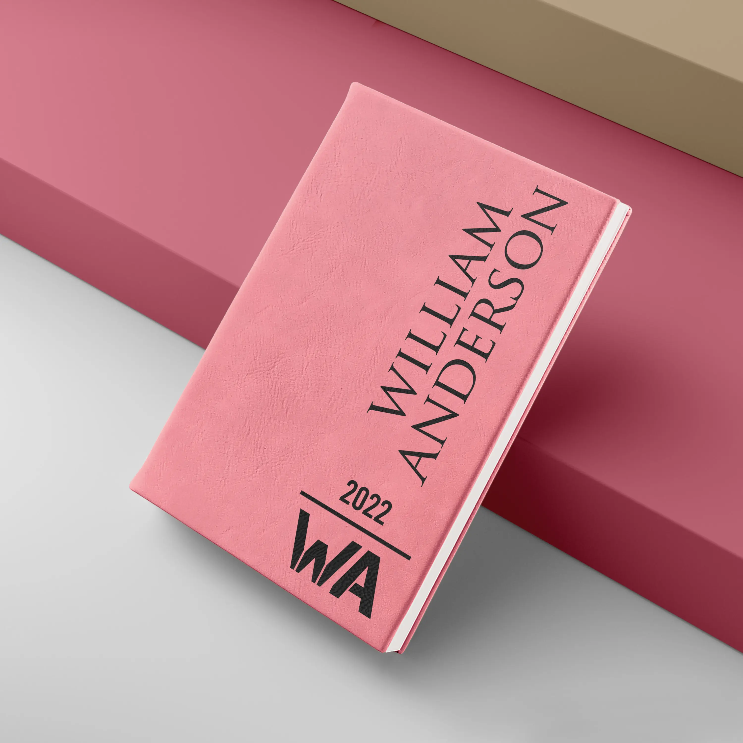Engraved Pink Leatherette Journal Personalized Sketchbook for 2026 custom monogram