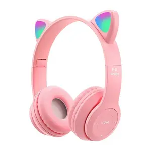 Wireless Cat Ear Over-Ear Bluetooth Headphones Glowing RGB Light Deep Bass Gaming Headset with Microphone