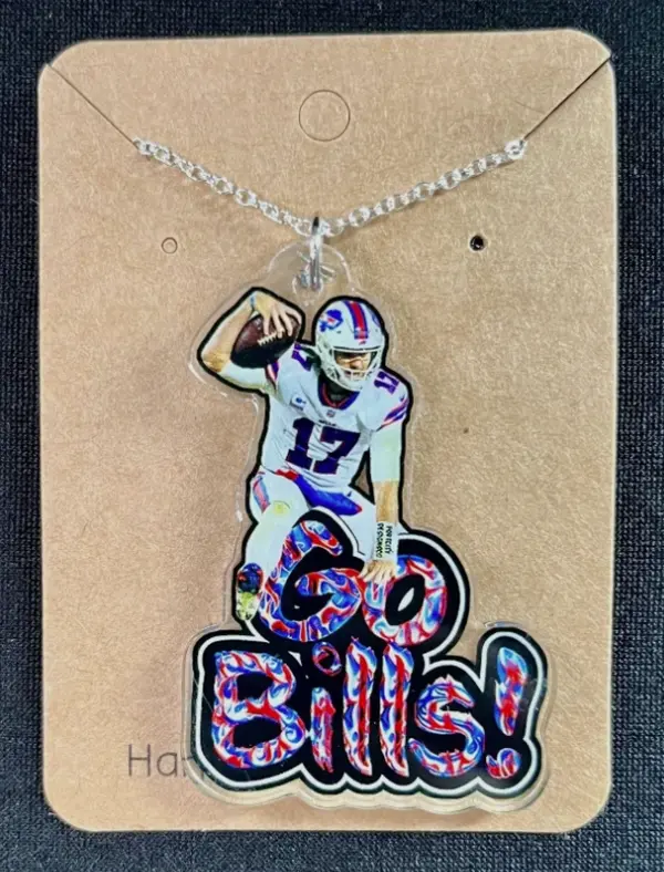 Josh Allen Go Bills! Hurdle Buffalo Bills Fan Custom Acrylic Charm Necklace