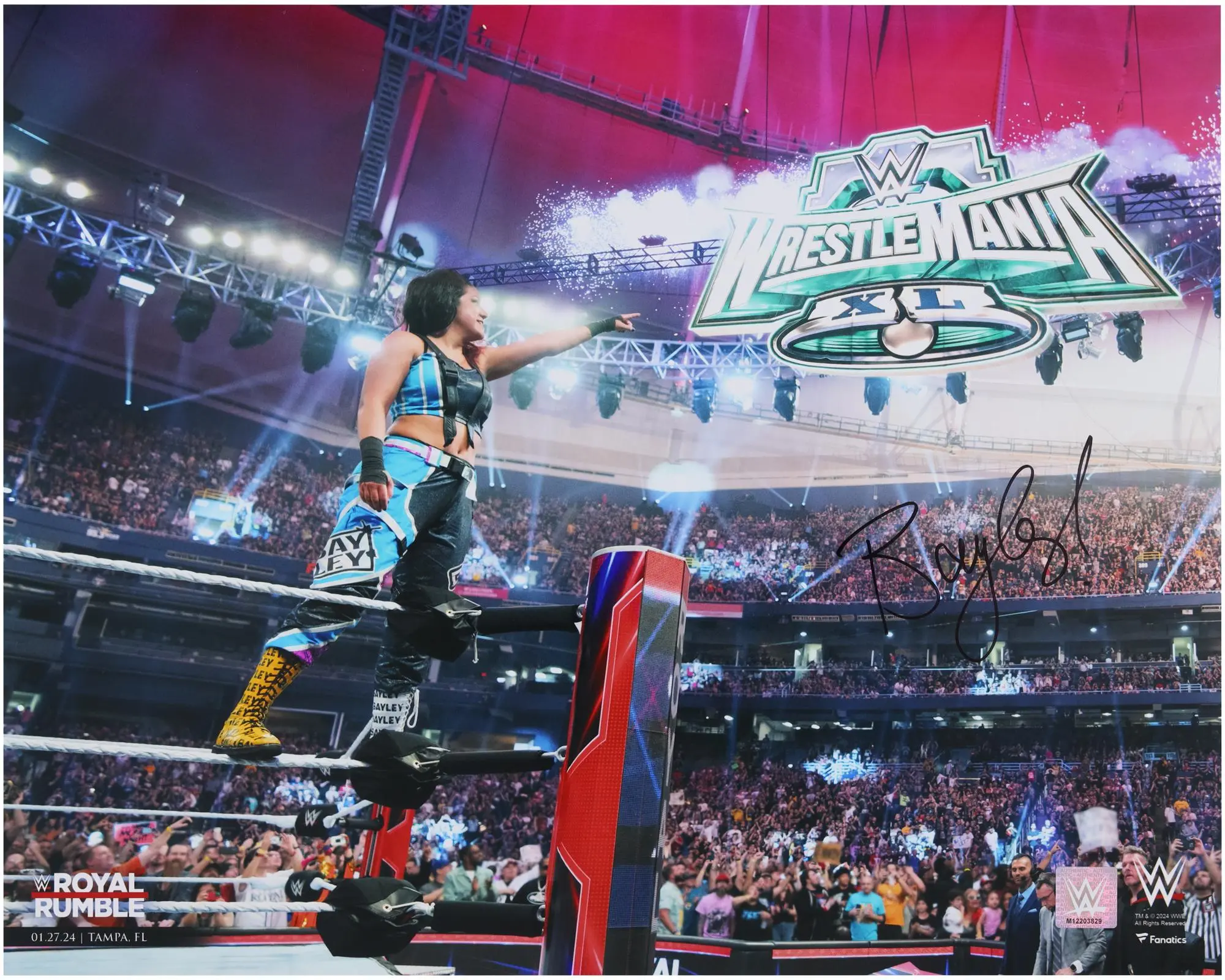 Bayley WWE Autographed 16" x 20" 2024 Royal Rumble Pointing Photograph - Fanatics Authentic Certified