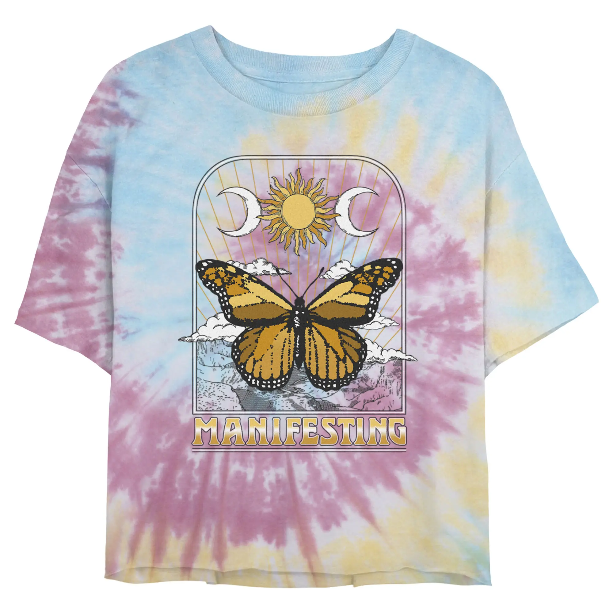 Juniors Womens' Lost Gods Manifesting Butterfly Cropped T-Shirt