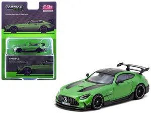 Mercedes-Benz AMG GT Black Series Green Metallic with Black Top and Hood Stripes "Global64" 1/64 Diecast Model by Tarmac Works
