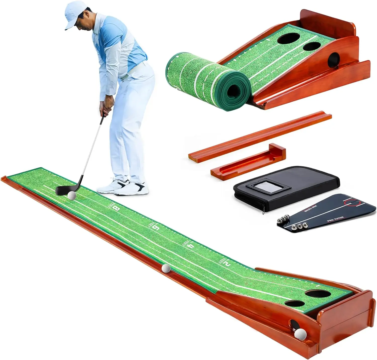 Putting Green Indoor - Rengue Golf Putting Mat with Putting Tutor Aid, Indoor Putting Greens for Home, Featuring Auto-Ball Return Track for Practicing