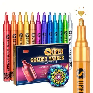 Set of 12 Acrylic Paint Pens, Glitter Metallic Art Markers for Scrapbooking, Paper, Stone Painting, Ceramic, Glass, Wood, Fabric, Acrylic Drawing Markers