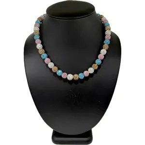 Iced Bling Disco Ball Rhinestone Bead Ice Cream Drip Baseball Necklace