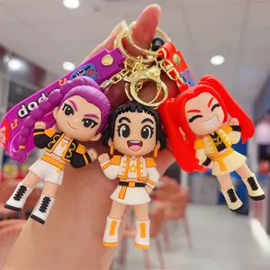 Cute Cartoon Silicone Keychain, Three-Person Group Charm, Student Book Bag Pendant, Magical Girl Role Key Ring, Gift for Friends and Couples