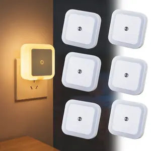 6Pcs Wall Mounted LED Night Light, Smart Light Control Sensor Night Light, Plug-in Square Night Light for Bedroom, Bathroom, Hallway, Chill Room, Furniture, Prince Room