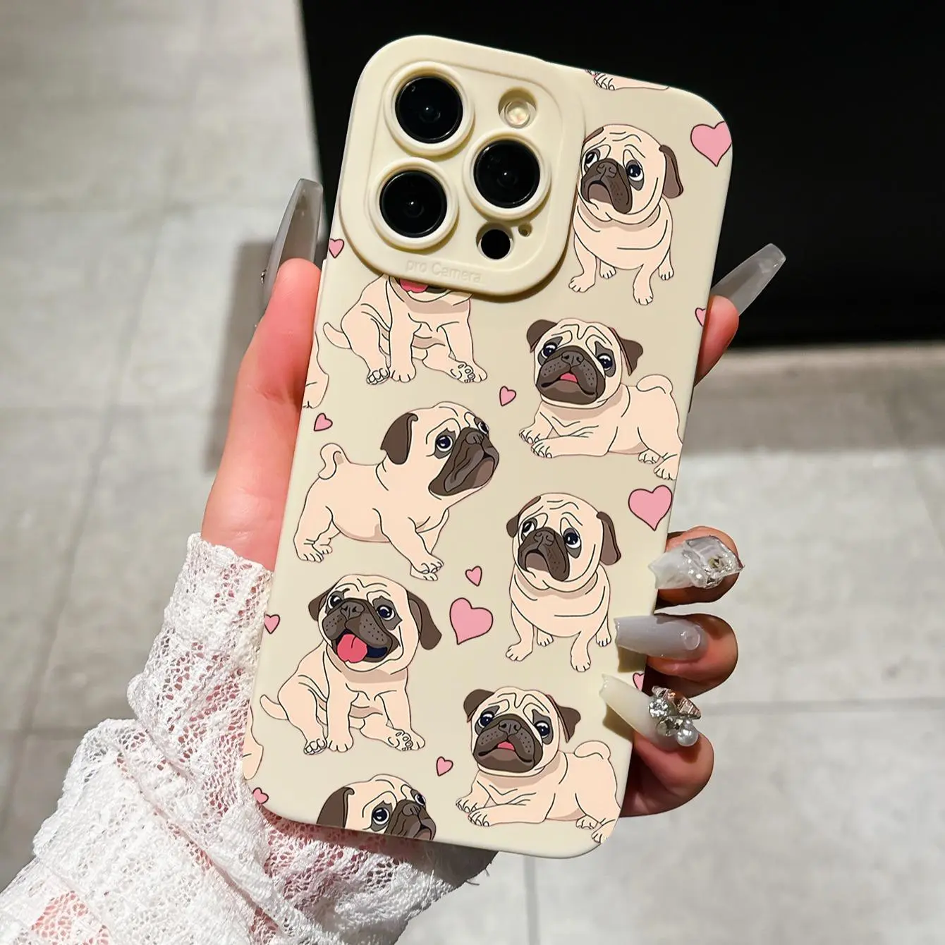 Cute Pug Pattern Phone Case, Decorative Phone Protector Cover, Phone Accessories Compatible with iPhone 11 12 13 14 15 16 Pro Max/Pro/Plus compatible with iPhone 13