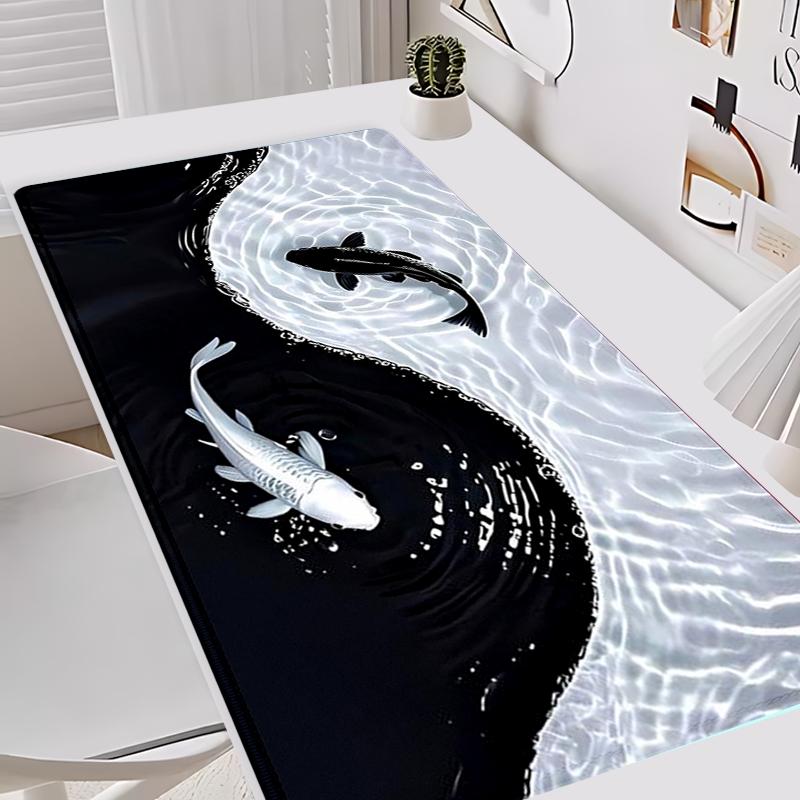 Extra Large Yin Yang Koi Waves Mouse Pad Gaming Desk Pad 35x16 Inch Computer Keyboard Mousepad with Non-Slip Rubber Base Durable Stitched Edge Desktop Accessory Perfect Gift for Home and Office Christmas