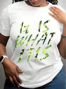 Printed T-shirt- Loose-fit Short-sleeved Round-neck Casual Top, Featuring a Striking Green Leaf Print, Breathable and Suitable for All Seasons, Making It an Ideal Choice for Casual Wear and Holiday Gifts