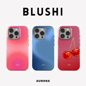 Blushi iPhone Case | Sunset Aura - Blue Aura - Pink Cherry | Aurora Aesthetic Cover for iPhone 17/16/15/14/13/12/11 All Series | MagSafe Compatible & Wireless Charging Ready | Durable & Stylish | Gift for Teen Girls, Her And Lover