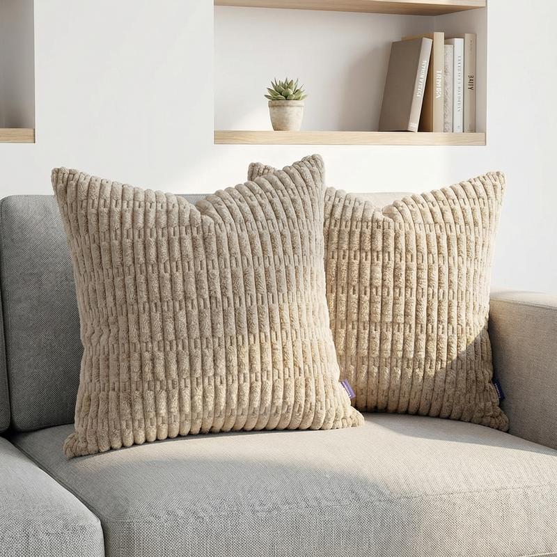 Ellalora Pack of 2 Corduroy Throw Pillow Covers 18x18 Corn Striped Decorative Cushion Cases Boho Ribbed Texture Velvet Pillow Shells for Sofa Couch Bed Living Room Modern Farmhouse