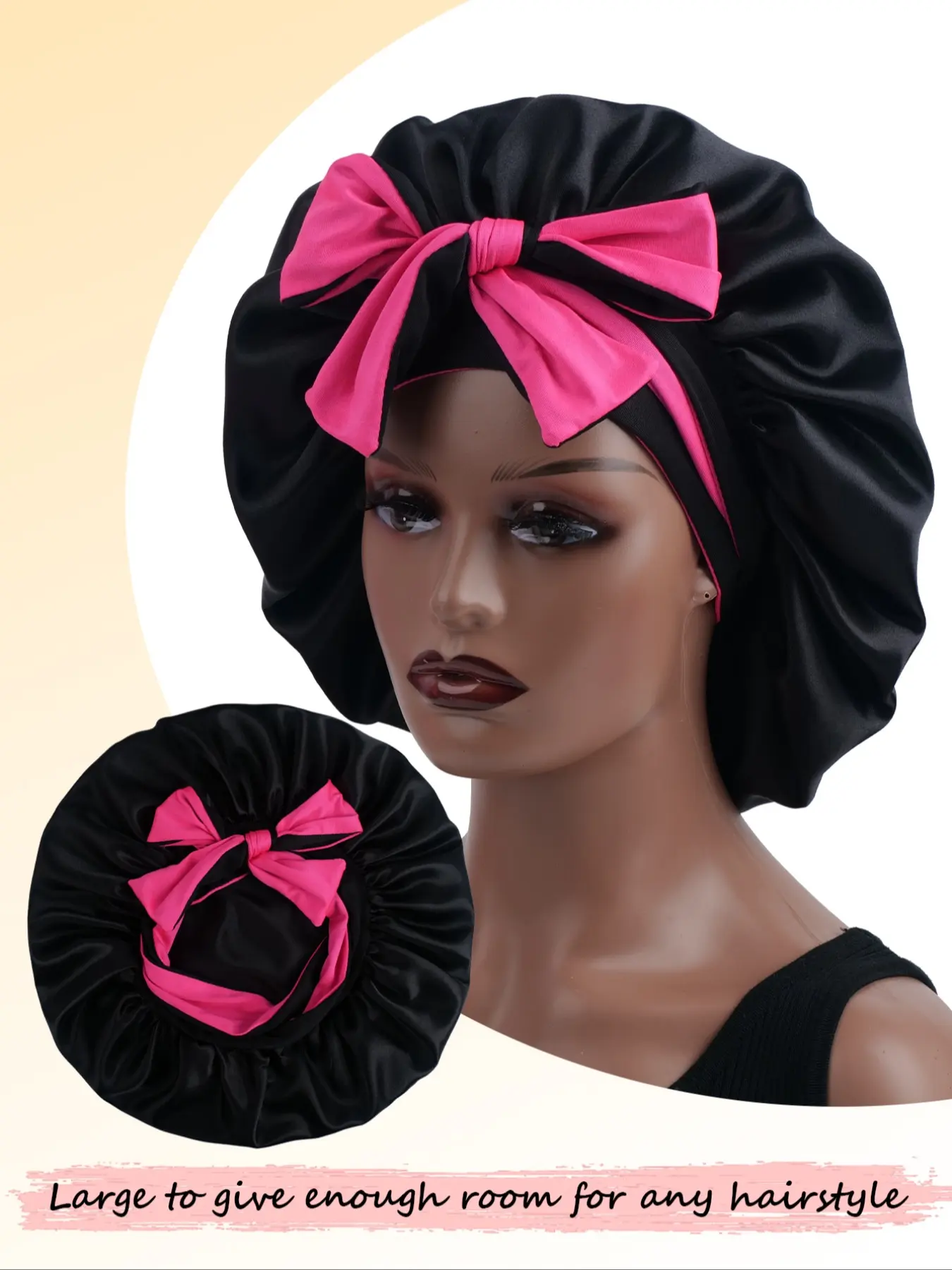Women's Colorblock Bow Tie Sleep Cap, Elastic Hair Bonnet, Soft Comfortable Couple Sleep Hat, Holiday Gift, Daily Use for Beauty and Hair Care