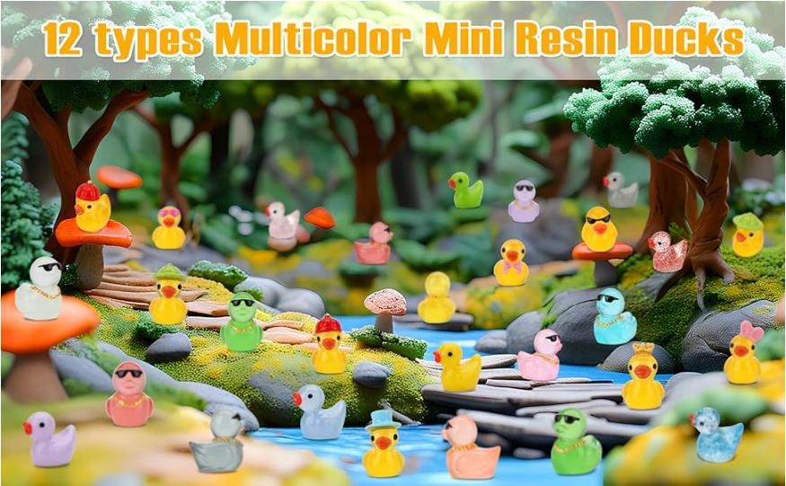 80 Pcs Mini Resin Ducks, Tiny Duck Animals Figures to Hide Plastic Glitter Little Ducks Glow in The Dark for Fairy Garden Dollhouse Miniature Landscape Fish Tank Aquarium Decor