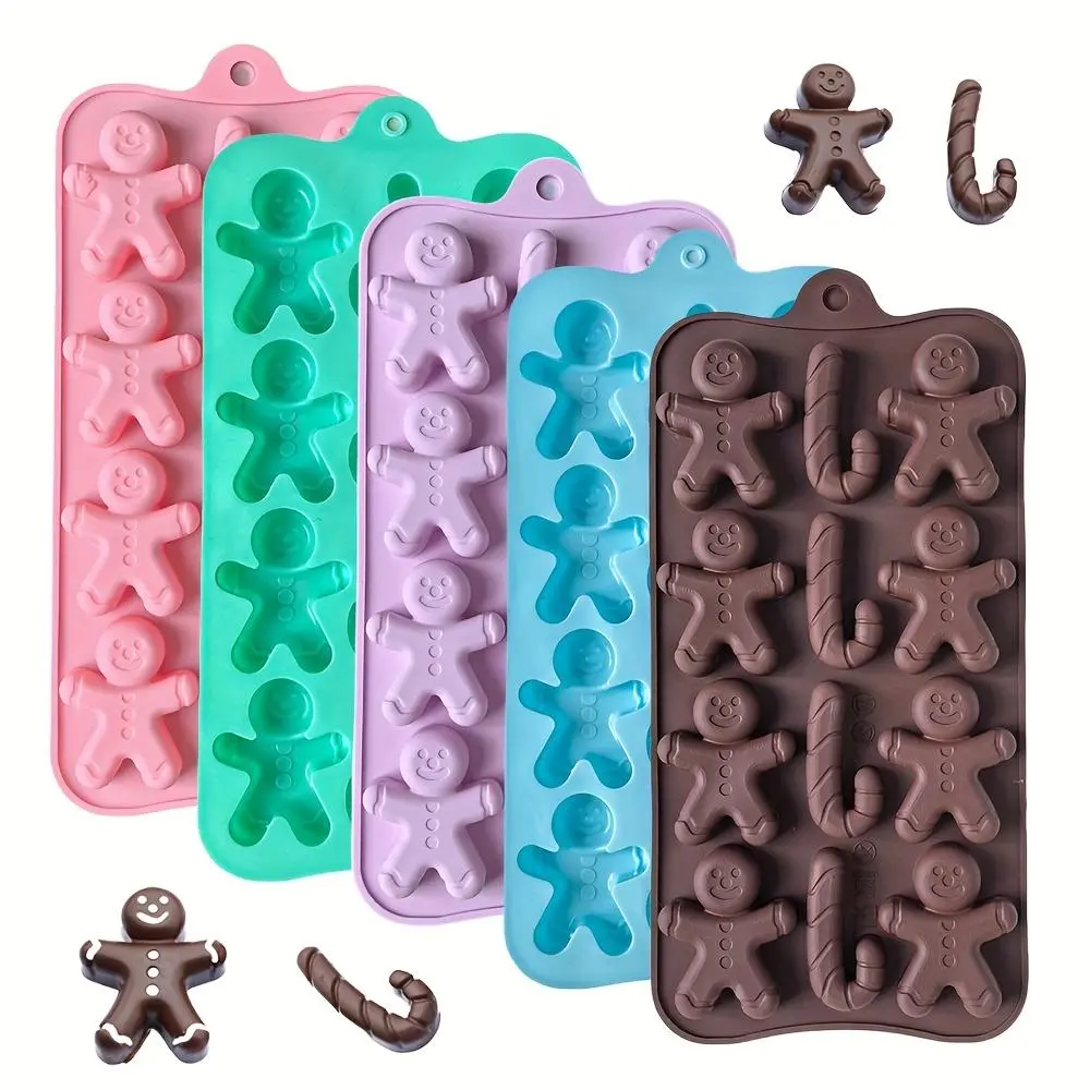 1pc 12-Hole Durable Nonstick Holiday Baking Mold - Random 5 Colors, Gingerbread Man & Candy Cane Shapes, DIY Gummies Chocolate Maker, Cake Decorating Accessory