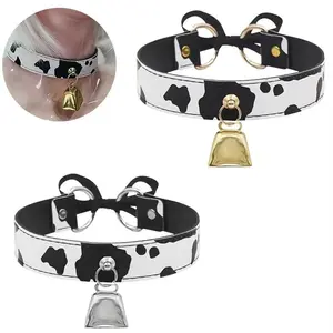 Sexy Leather Choker Necklace Cow Print Adjustable Bell Pendant Collar Bow Necklaces