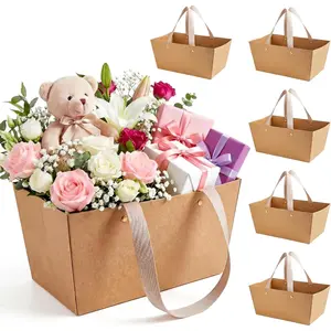 RAINFLOW 6 Pcs Small Gift Baskets - Easter Baskets Bulk Cardboard Basket with Handles Empty Bulk Gift Basket Empty to Fill for Packages Wrapping, Wedding Party, Gifts Fill, Anniversary
