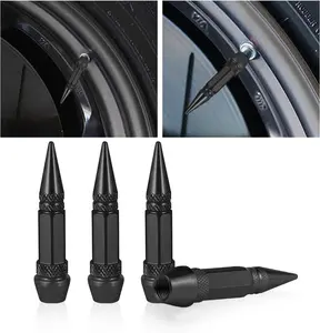 4PCS Spiked Tire Valve Stem Caps, 45mm Aluminum Air Caps, Dustproof & Waterproof Wheel Stem Covers for Cars, Trucks, Motorcycles & Bicycles - Black