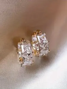 1 Pair Golden Stone Earrings, Women'S Earrings, Fashionable And Versatile Earrings, Valentine'S Day Gift, Solitaire Earrings