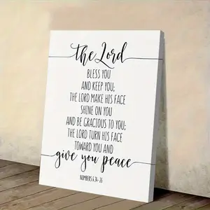 1 Piece Inspirational Canvas Wall Art Poster with Frame - "God Bless You" Bible 5:15, White with Black Text, Perfect for Home, Office, Living Room, Kitchen Decoration, Christian Religious Gift, Inspirational Wall Decor, Perfect for Room Decoration