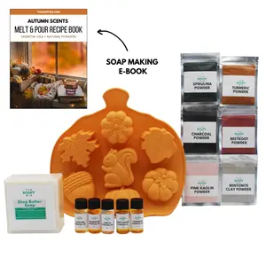 Soap Making Kit – Autumn Set with Shea Butter/Goat’s Milk/Hemp Soap Base, Essential Oils, Powders & Pumpkin Mold