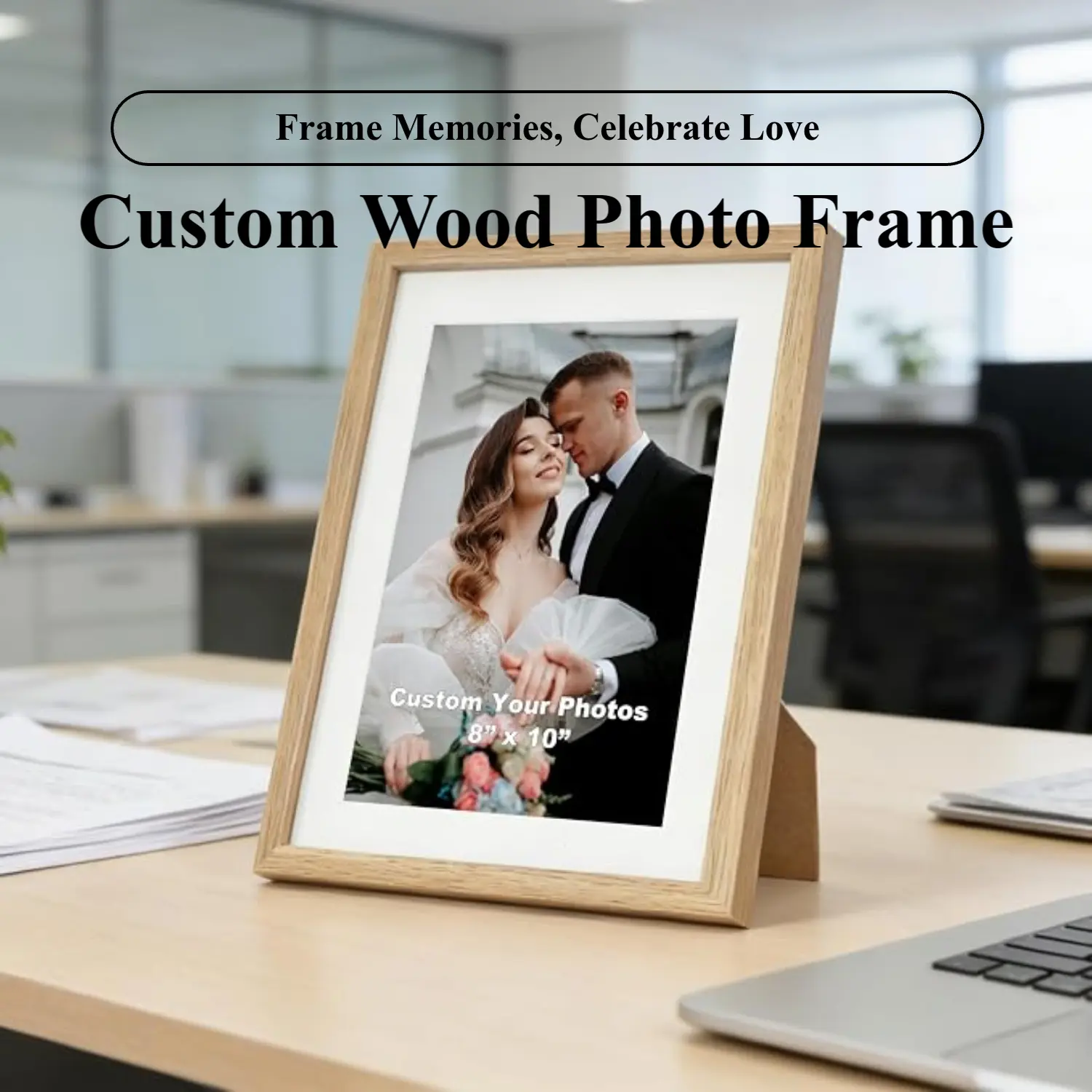 PRINT TOUCAN Premium Wooden Photo Frame (8x10 Display) - Customizable with Your Image, Wood Frame for Family Portraits, Home Decor Gift for Cherished Memories