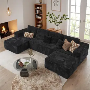 ModMood modular  sofa  set 【3-Pack Delivery】Popular 134" U-Shaped Oversized Cloud Sofa – Corduroy Modular Sofa, Comes with 7 Soft Cushions and a Movable Ottoman, Deep Seat Boneless Memory Foam Sofa, Perfect for Living Room（Black） Chaise expandable