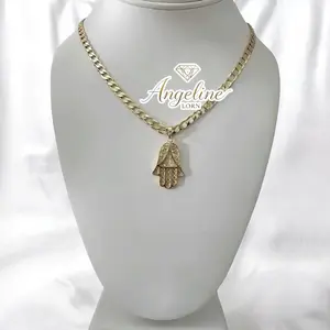 Angeline Lorn #1321 Necklace 4mm 20 Inch Mano Fátima Laminated 14K Capas Oro Real High Quality Jewelry