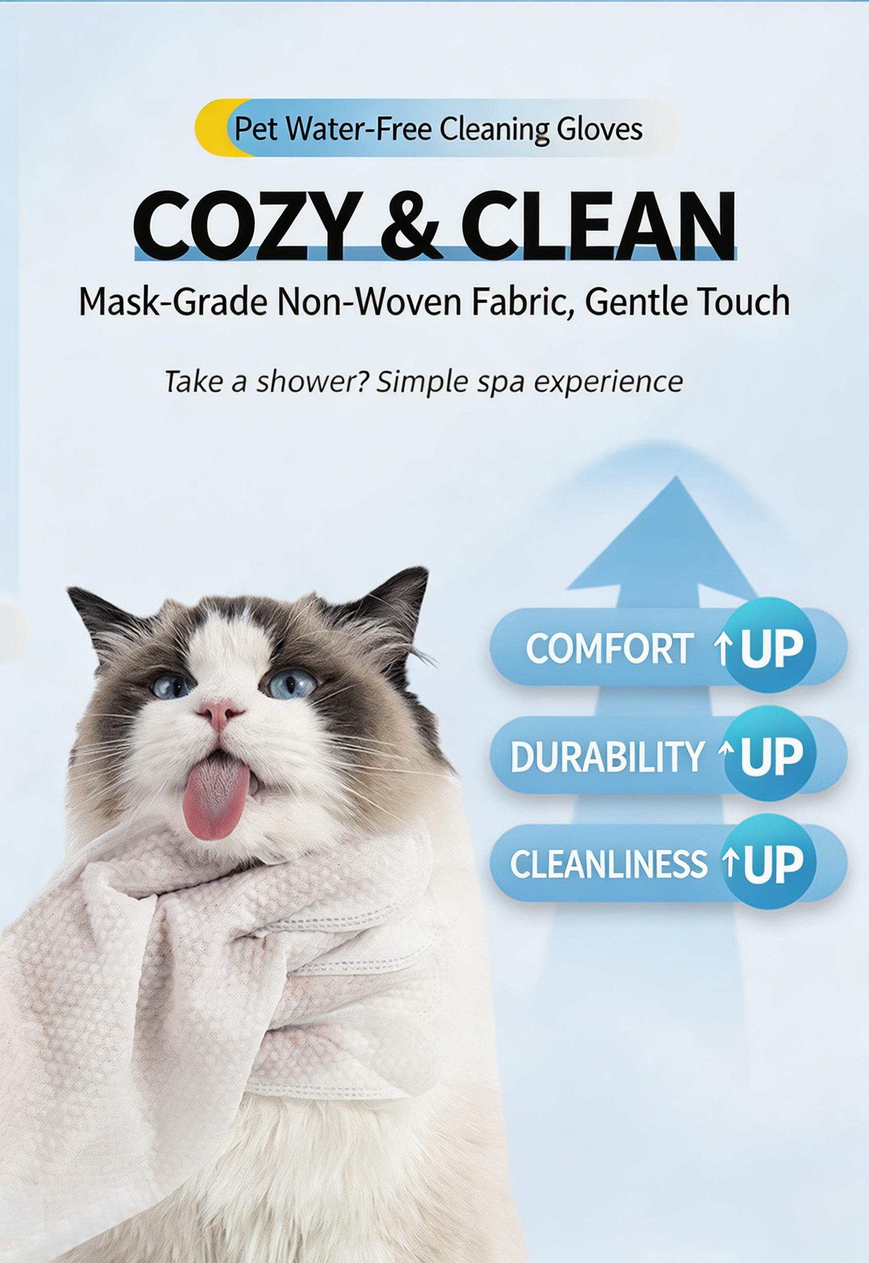 6 Count Disposable Pet Cleaning Glove Wipes, No Rinse Dog Cat Grooming Gloves, Deodorizing Moisturizing Lint Free Pet Wipes Gloves, For Paws Ears Body Muddy Paw Cleaner, Travel Friendly for Dogs Cats Puppies Kittens