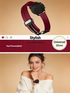 20mm Universal Flat End Silicone Watch Band, Magnetic Folding Clasp, Quick Release Soft Rubber Strap for Men Women, Wine Red Luxury Replacement Strap