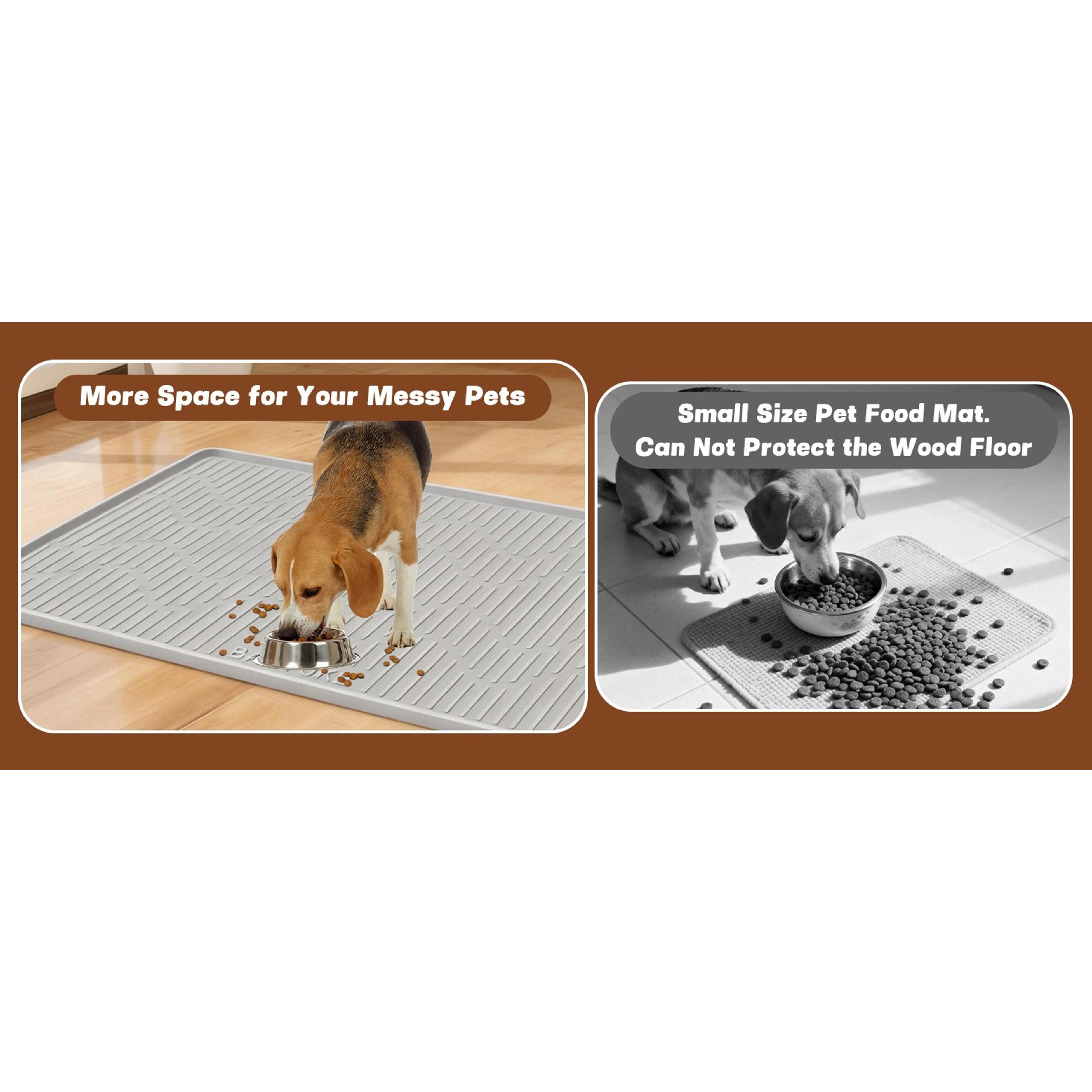 Extra Large 46" x 32" Silicone Cat & Dog Food Mat Waterproof Leakproof Pet Feeding Placemat with Raised Edge Grey